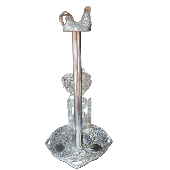 Vintage 2003 Arthur Court Aluminum Rooster Chicken Paper Towel Holder - Picture 3 of 9